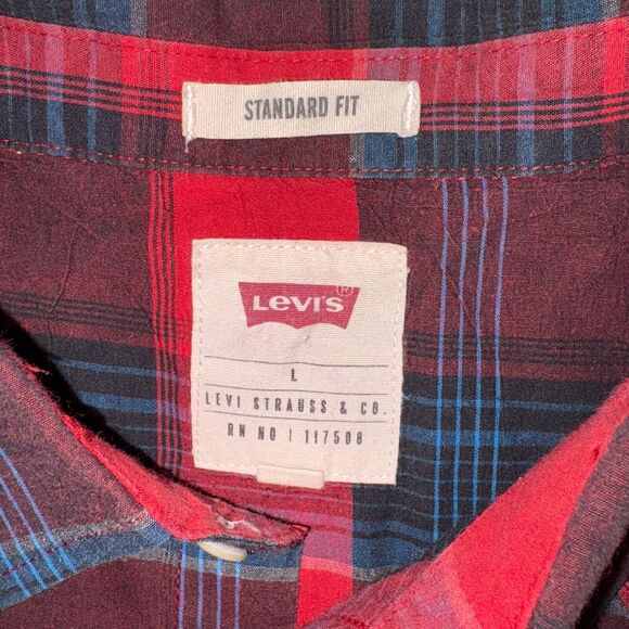 Levis Shirt Long Sleeve/Large/Red Plaid Pearl Snap/Front Pockets/Western/Boho - Picture 3 of 6